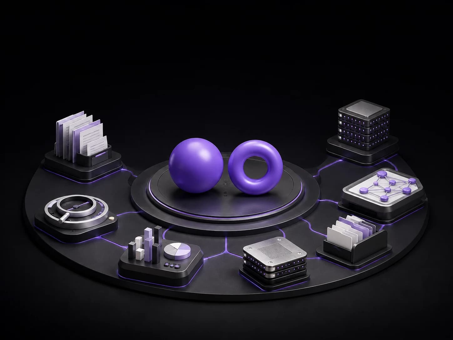 A solid sphere and smooth ring at the center of a user-controlled workbench